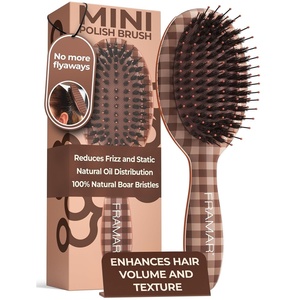 image:imageFRAMAR Small Boar Bristle Hair Brush For Women Mini Hair Brush For PurseChocolate Gingham